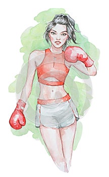 Beautiful young girl boxing