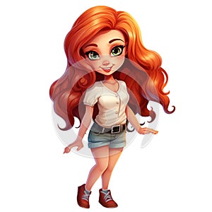 Beautiful Young Girl Cartoon with Long Hair