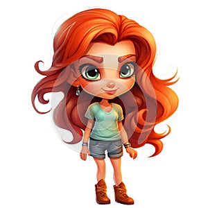 Beautiful Young Girl Cartoon with Long Hair