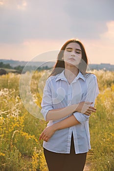 A beautiful, young girl dreams, with closed eyes