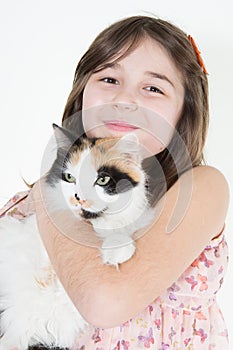 Beautiful young girl holging her cat the Bestfriends