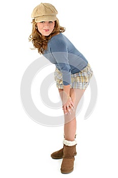 Beautiful Young Girl in Mini Skirt and Sweater