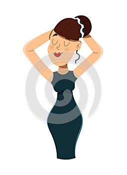 Beautiful young girl posing in evening dress, vector illustration