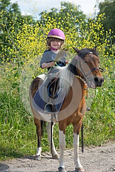 Beautiful young girl with a radiant face on her pony