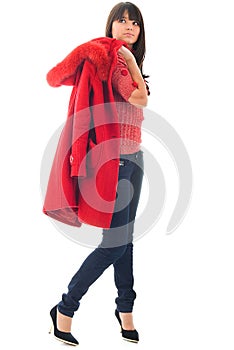 The beautiful Young girl with red coat