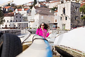 Beautiful young girl resting on the sea photo