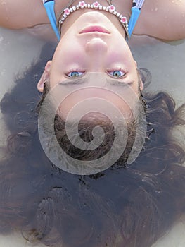 Beautiful Young Girl's Face with Flowing Hair in Water