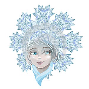 Beautiful young girl snow maiden isolated on white background. Character of Russian folklore. Sketch of Christmas