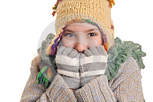 Beautiful young girl in warm winter clothes
