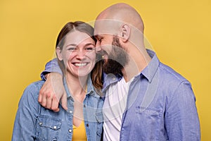 Beautiful young happy smiling caucasian couple hugging