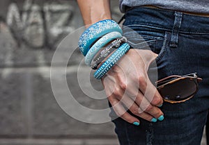 Beautiful young hippie woman with bangles