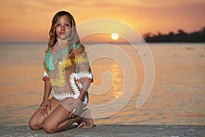 Latina Beauty in Jamaica Beach Sunset