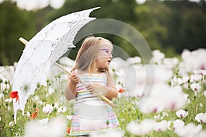 Beautiful young kid in red poppy field