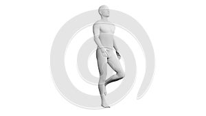 Beautiful young man posing, isolated on white background. 3d illustration (rendering). Android, mannequin