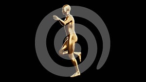 Beautiful young metallic gold man posing, isolated on black. 3d illustration (rendering). Golden mannequin, android