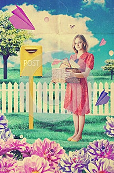 Beautiful young postwoman, retro