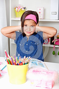 Beautiful young school girl refuse to hear something