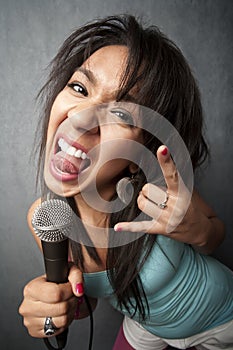 Beautiful Young Singer Sticking Out Her Tongue