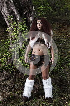 Beautiful young strong hunter warrior woman