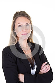 Beautiful young and successful business woman confident young manager lifestyle on white background with copy space