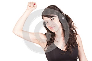 Beautiful young trendy girl using headphones