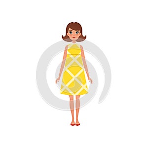 Beautiful young woma nwith dark hair in yellow dress vector Illustrations on a white background photo