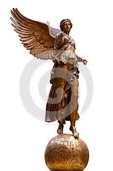 Beautiful young woman angel statue on white background