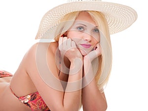 Beautiful young woman in bikini posing