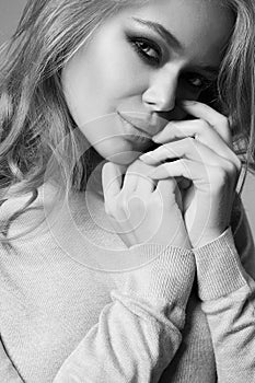 Beautiful young woman black and white portrait