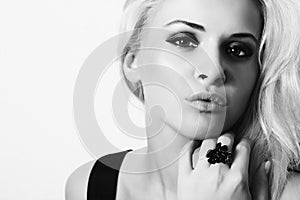 Beautiful Young Woman.Blond girl.Art monochrome portrait