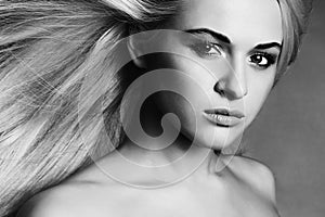 Beautiful Young Woman.Blond girl.monochrome portrait