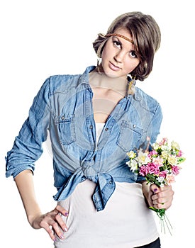 Beautiful young woman with bouquet