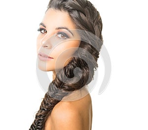 Beautiful young woman braided hair