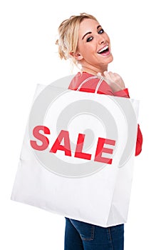 Beautiful Young Woman Carrying Sale Shopping Bag