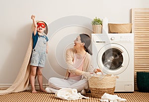 Family doing laundry