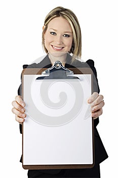 Beautiful Young Woman with Clip Board