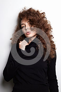 beautiful young woman with curly hair