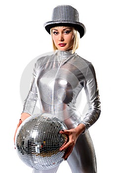 Beautiful young woman with a disco ball