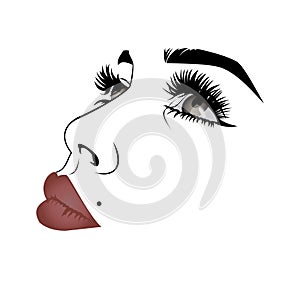Beautiful young woman face icon vector, cosmetics logo,make up girl sign,