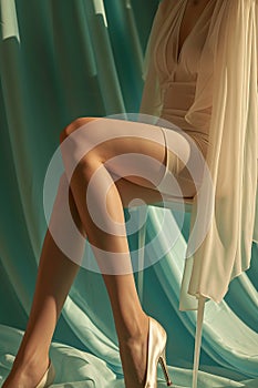 beautiful young woman feet in classic high heel shoes on colorful background, fashion female in stiletto studio shot