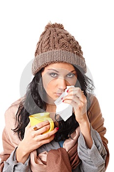 Beautiful young woman with flu symptom photo