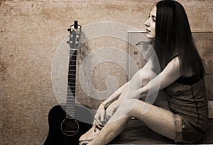Beautiful young woman, guitar