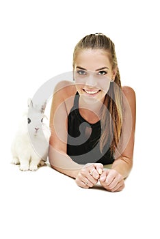 Beautiful young woman with her bunny