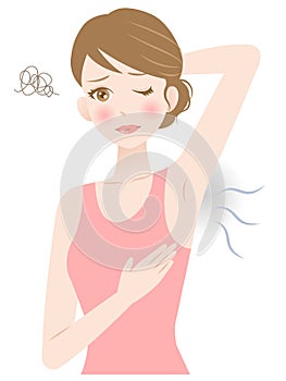 Underarm odor woman illustration. hygiene and health care concept photo