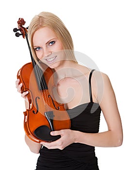 Beautiful young woman holding violin