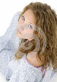 Beautiful Young Woman in Hospital Gown Crying