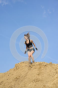 beautiful young woman jumping