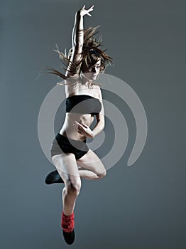 Beautiful young woman leap jump