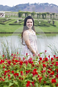 Beautiful Young Woman Meadow of Flowers