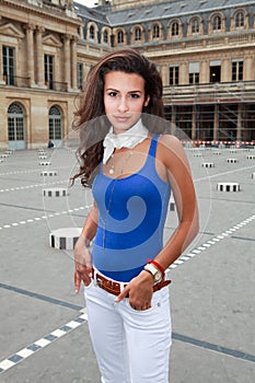 Beautiful Young Woman in a Parisian Plaza photo